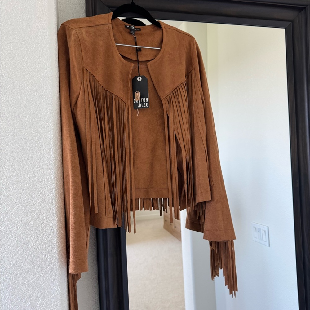 Cotton Bleu Women's Brown Fringe Utility Jacket NWT